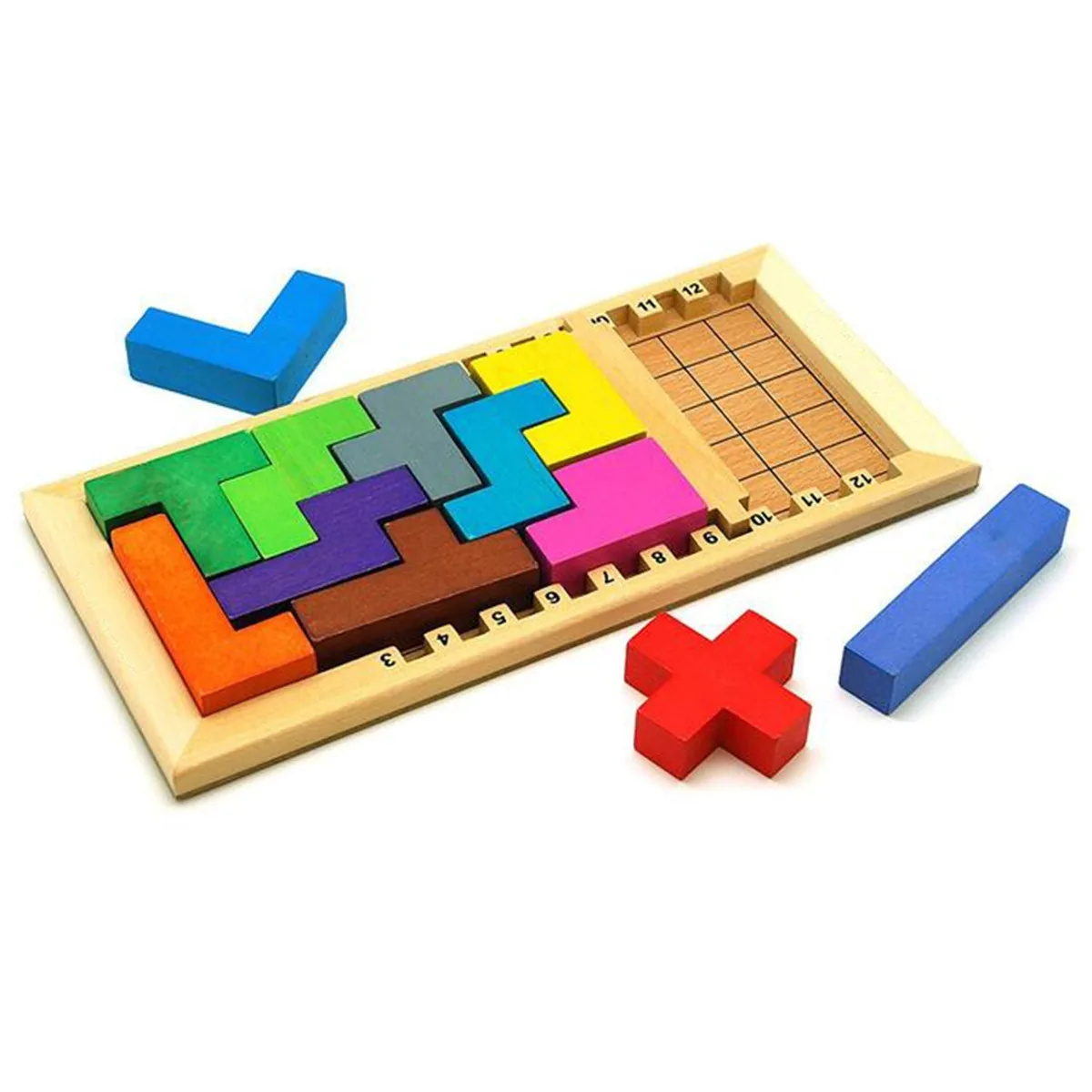 Wooden Mind Game tray with coloured wooden blocks